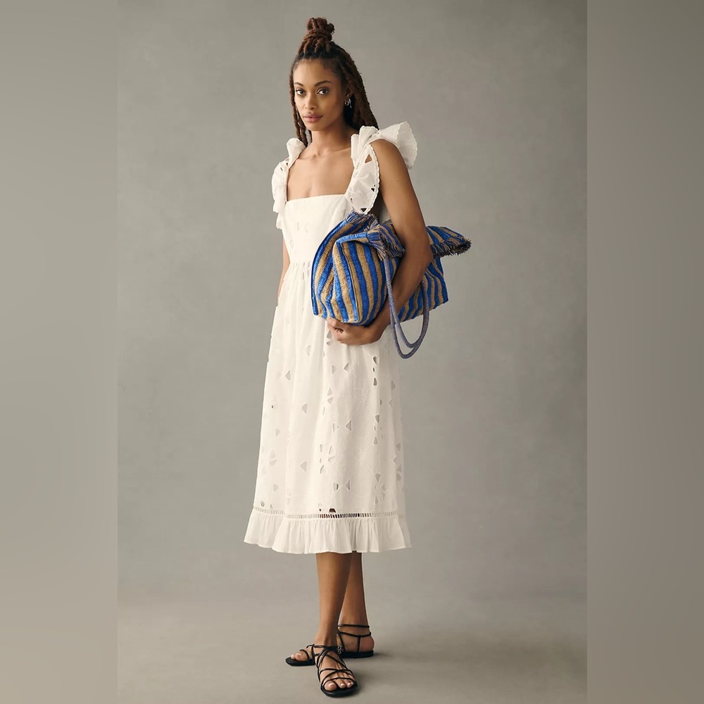 Anthropologie Forever That Girl Tie-Back Ruffled Eyelet Dress XS NWT